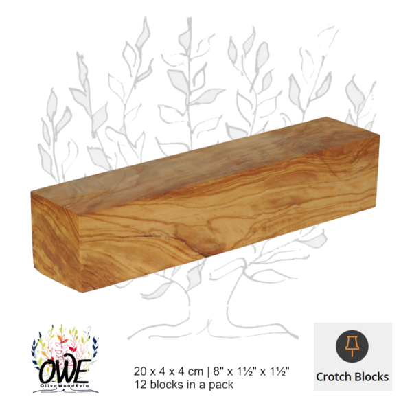 Olive Wood Crotch Blocks: Unmatched Blocks (20 x 4 x 4cm / 8" x 1½" x 1½") 12Pk #CB201