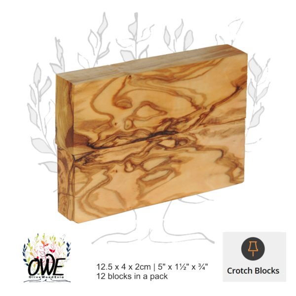 Olive Wood Crotch Scales: Bookmatched Pairs (12.5 x 4 x 2cm / 5" x 1½" x ¾") 12Pk #CB206